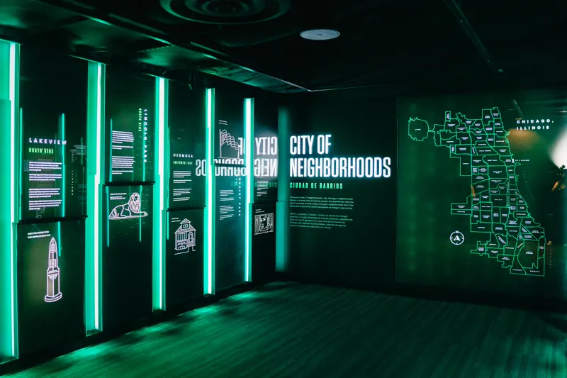 City of Neighborhoods exhibit on the lower concourse at 360 Chicago