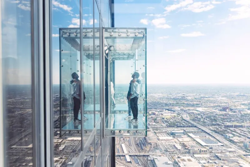 The Ledge glass boxes extending 4.3 feet outside Willis Tower's 103rd floor